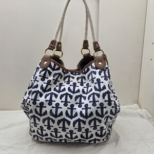 Tommy Hilfiger Nautical Anchor Print Tote Bag | Navy & White Shoulder Tote